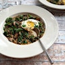 Savory Kale and Cremini Oatmeal with a Fried Egg