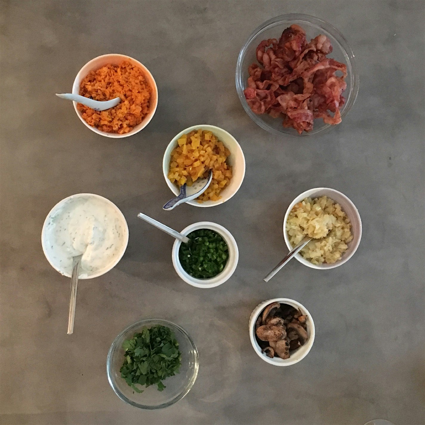 The fillings for our soon to be rolled French omelettes, care of @alittlecriminal 