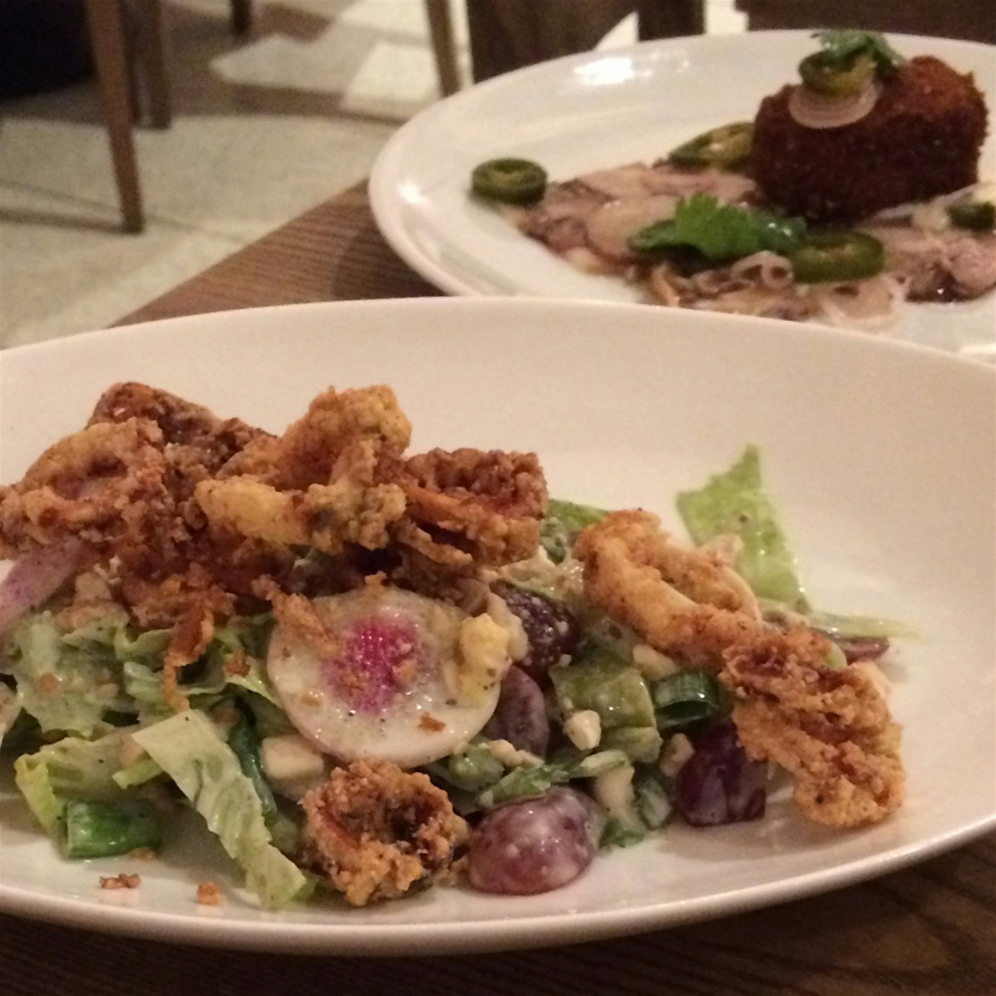 CRUNCH - crispy Calamari salad X fromage de tete are delicious starts to a tasty meal in a pretty...