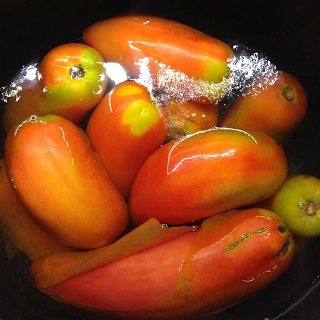 Silky tomato skin just staring to peel away