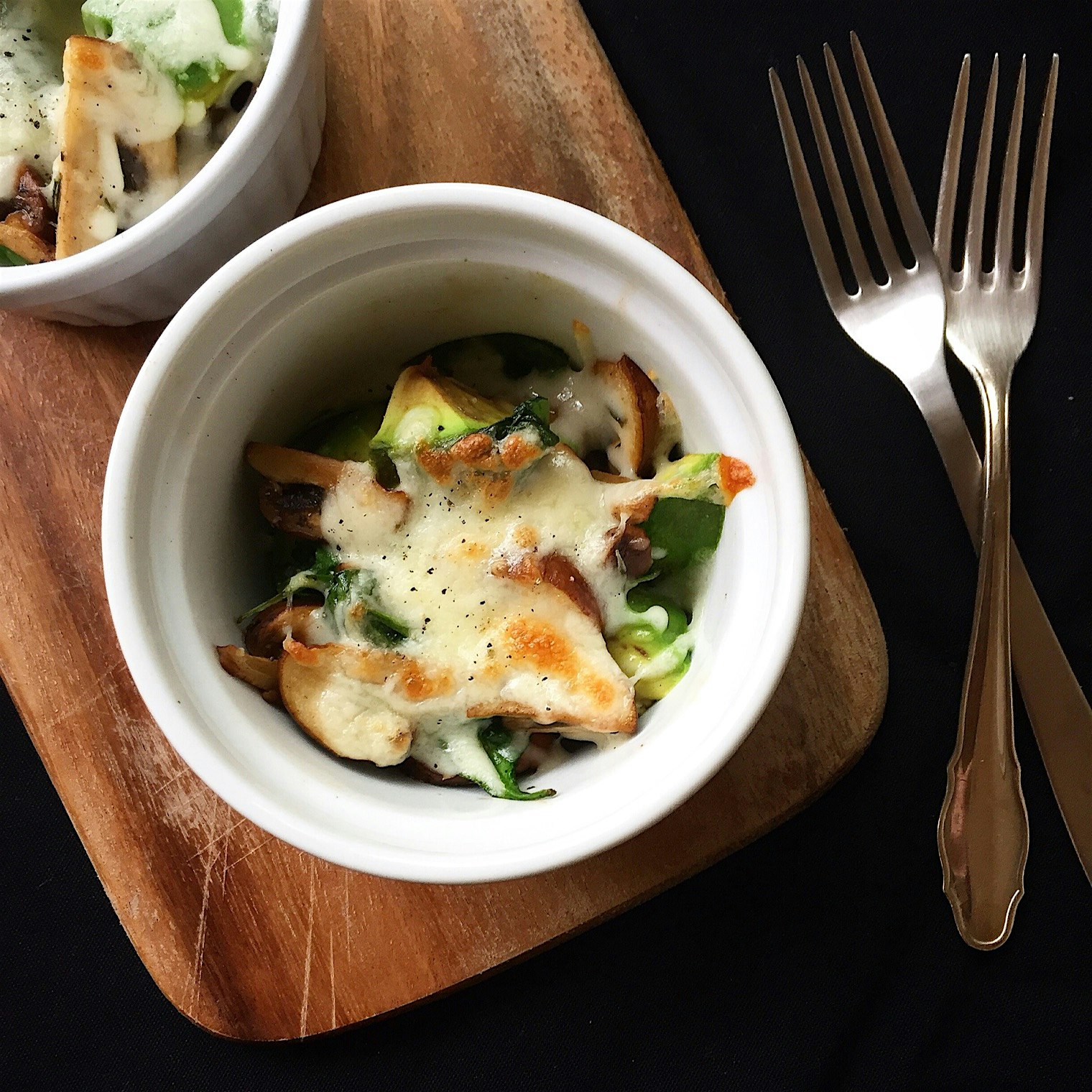 Sautéed mushroom, avocado, baby spinach and mozzarella cheese bake, I can definitely eat this mor...
