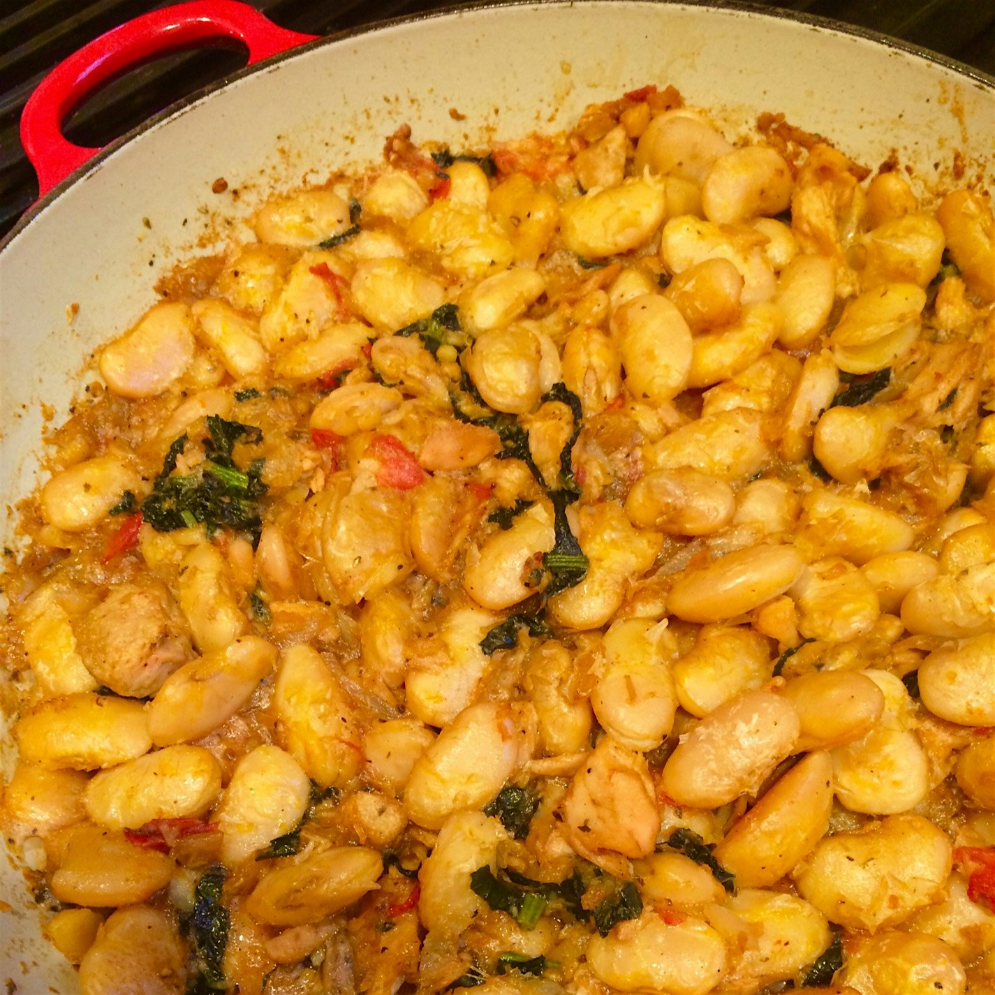 Greek gigante beans poached in olive oil.