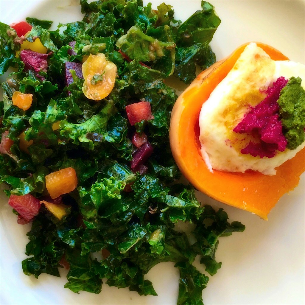 Drop an egg in it. Breakfast. Love kale And color! Happy Saturday.