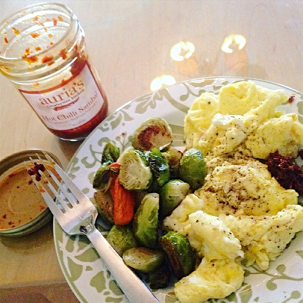 My favorite simple brunch of the season - scrambled eggs, leftover roasted brussels sprouts and a...