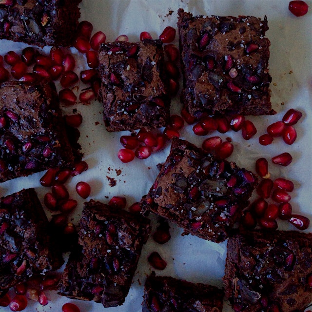 Dark chocolate coconut pomegranate brownies. With sea salt of course!