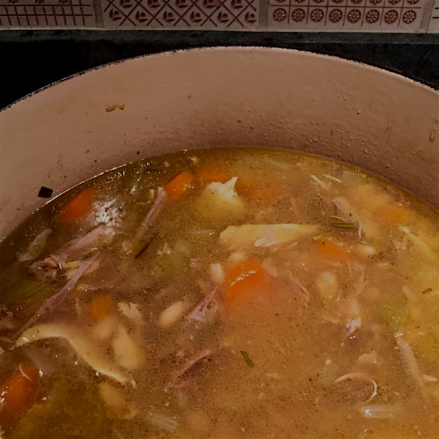 My mom texted me this photo of a turkey soup she's making with the hashtag #NoFoodWaste!