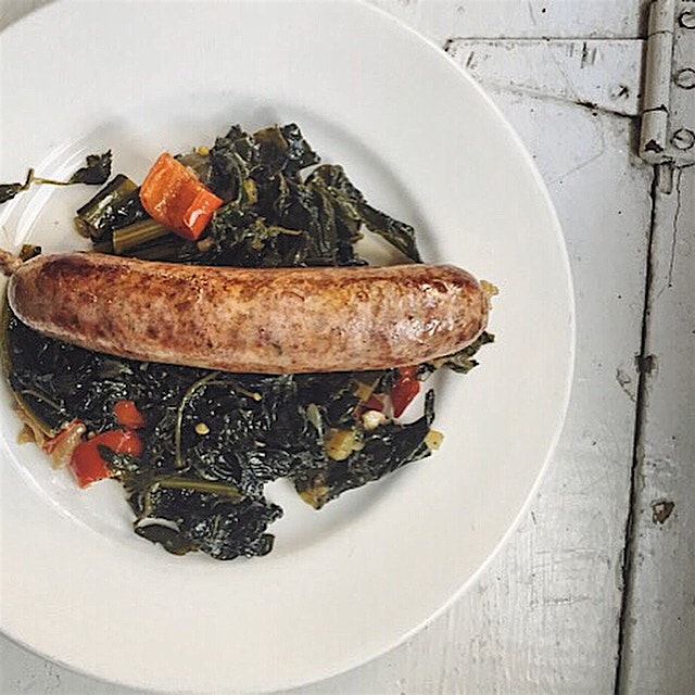 Italian sausage with spicy kale. 