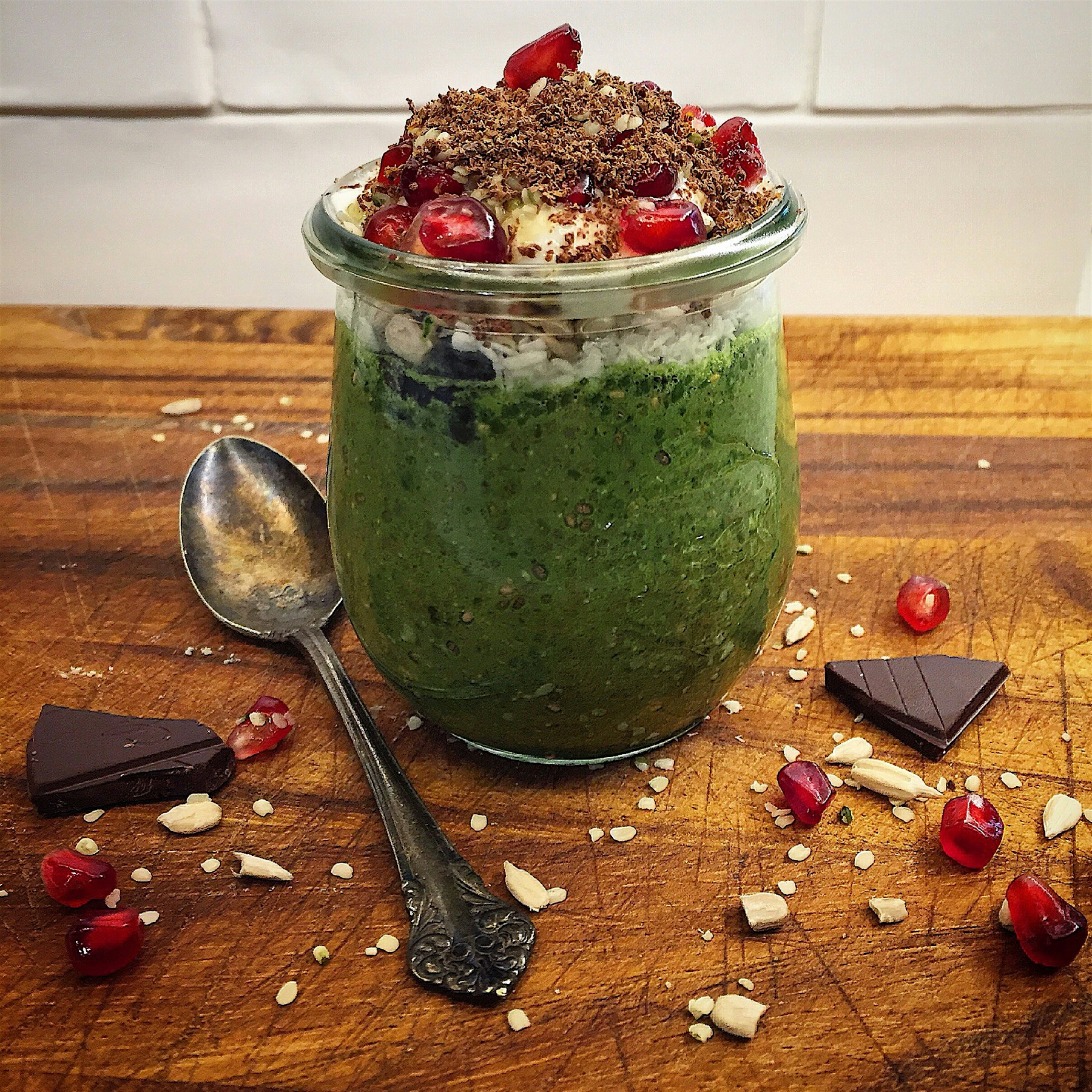 Breakfast of champions, or at least Oscar the Grouch!  All the healthy stuff is topped with shave...