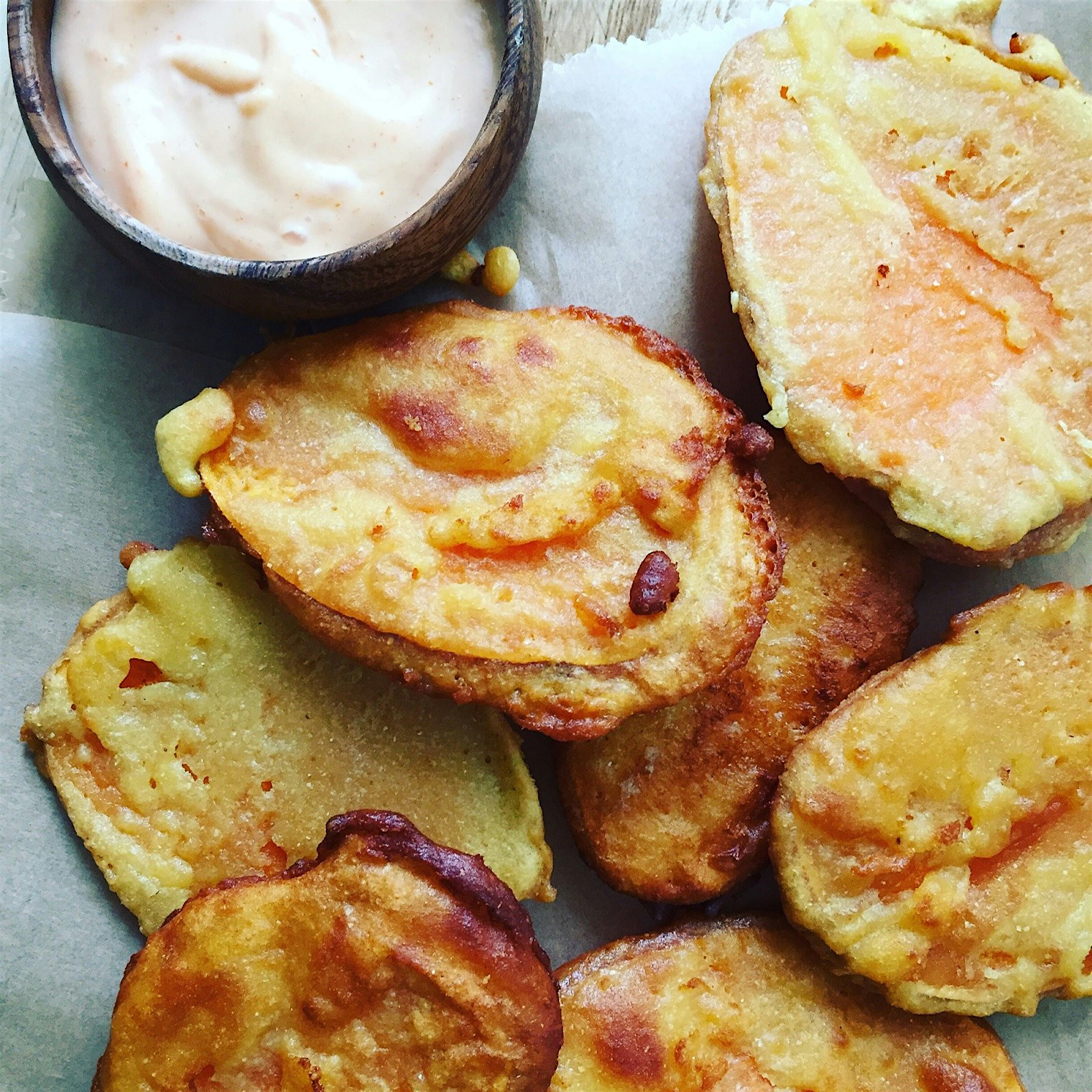 Sweet potato tempura served with Sriracha mayo 