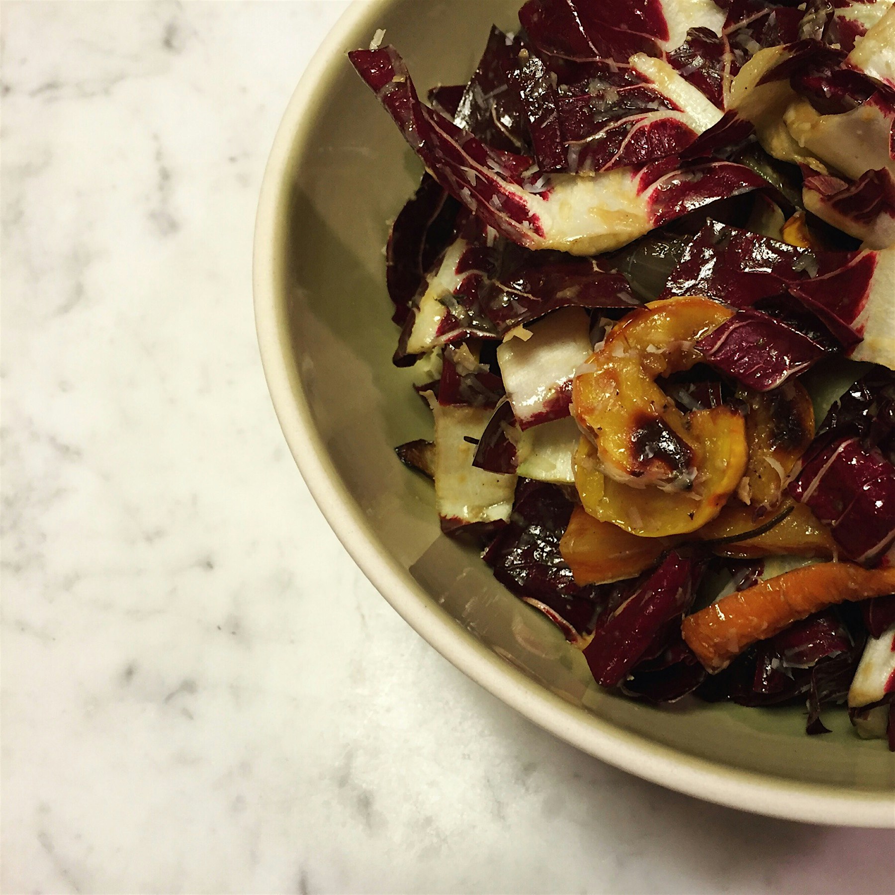 Bitter greens balanced with sweet squash- a use-what-you-have salad! Roasting delicata squash? Sl...