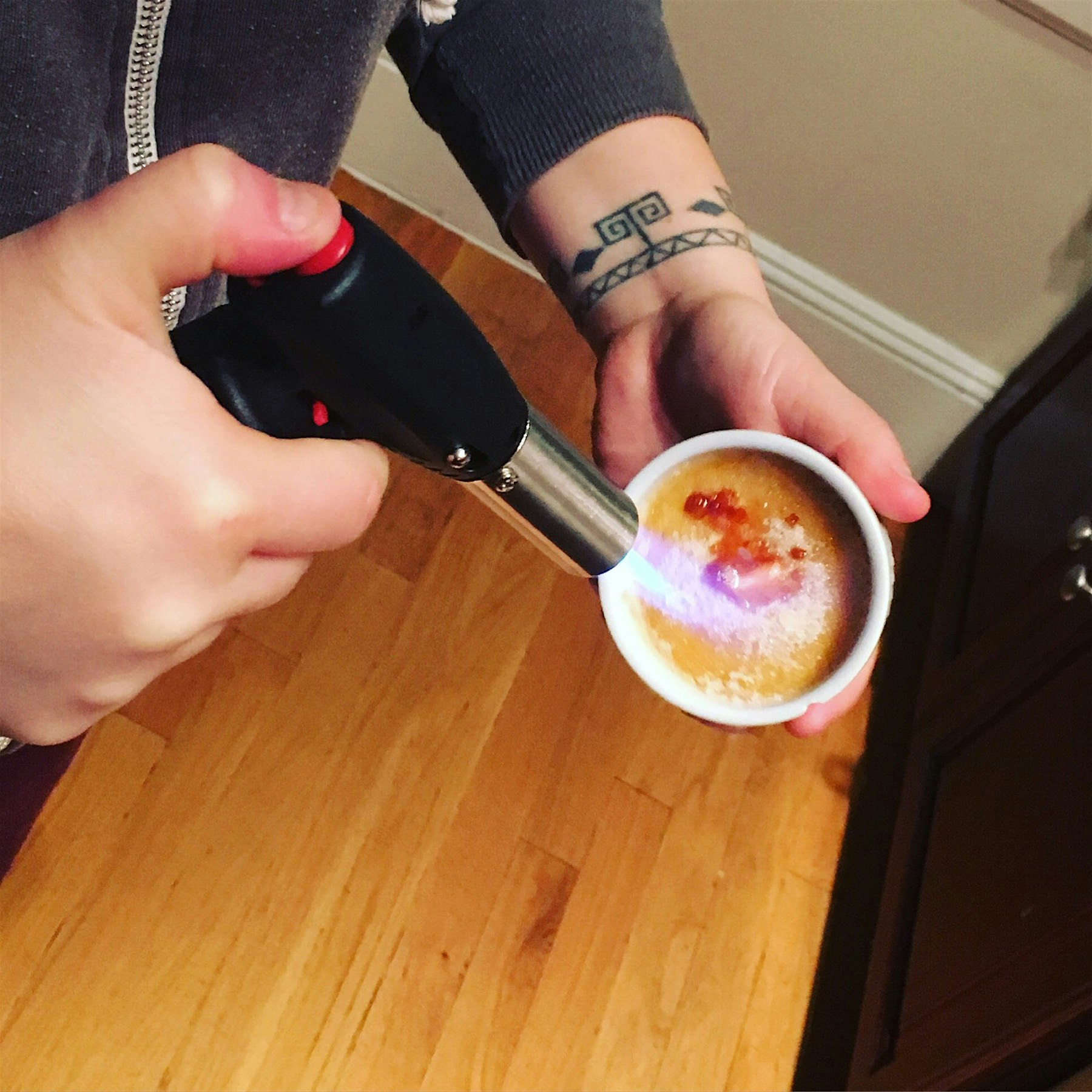 Testing out the brûlée. #flamingkitchen 