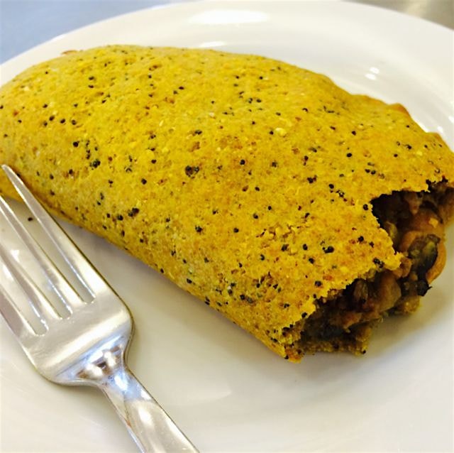 Chickpea curry empenada, straight from body and soul in union sq mkt to the plate in 5 minutes. <...