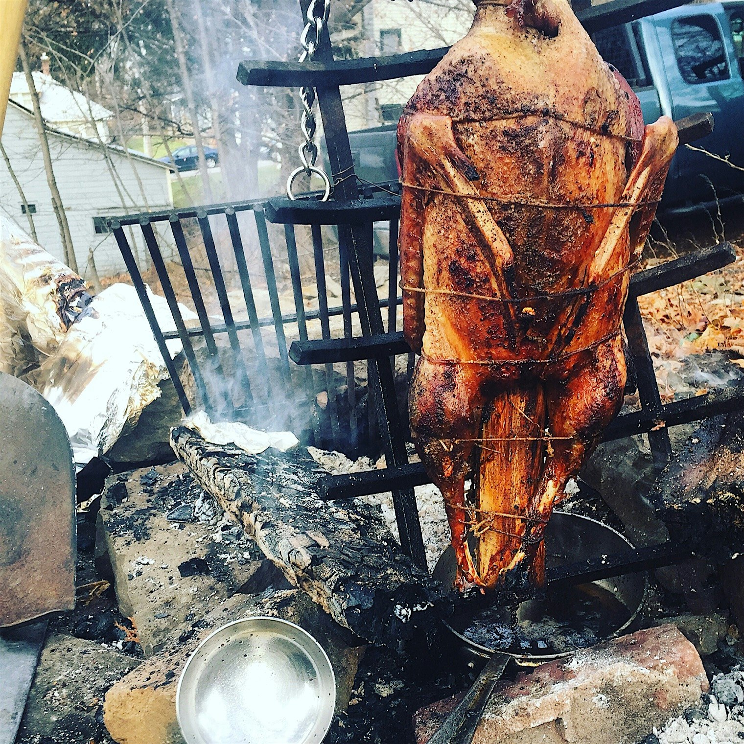 Thanksgiving goose roasted with cherry wood. 