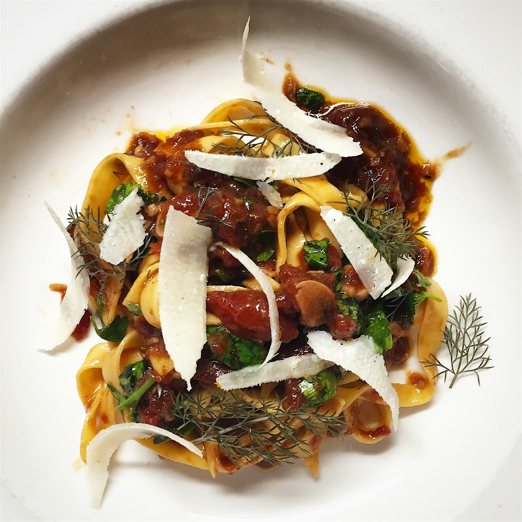 DUCK EGG PASTA & RED WINE DUCK GRAVY. 