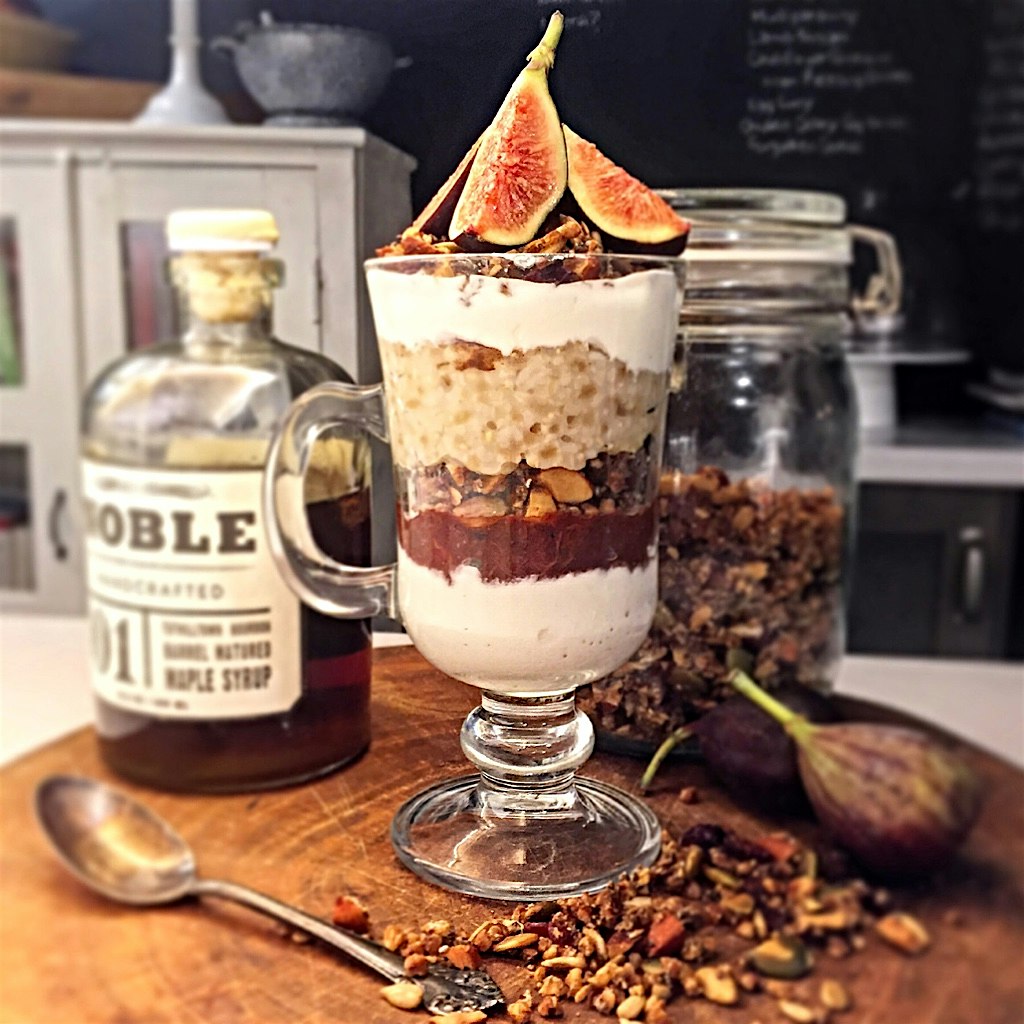 Starting the week 'parfaitly' Vanilla skyr, homemade granola, steel cut oatmeal, homemade plum bu...