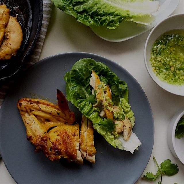 Grilled Lemongrass Chicken Lettuce Wraps. Recipe is on the blog, link below.