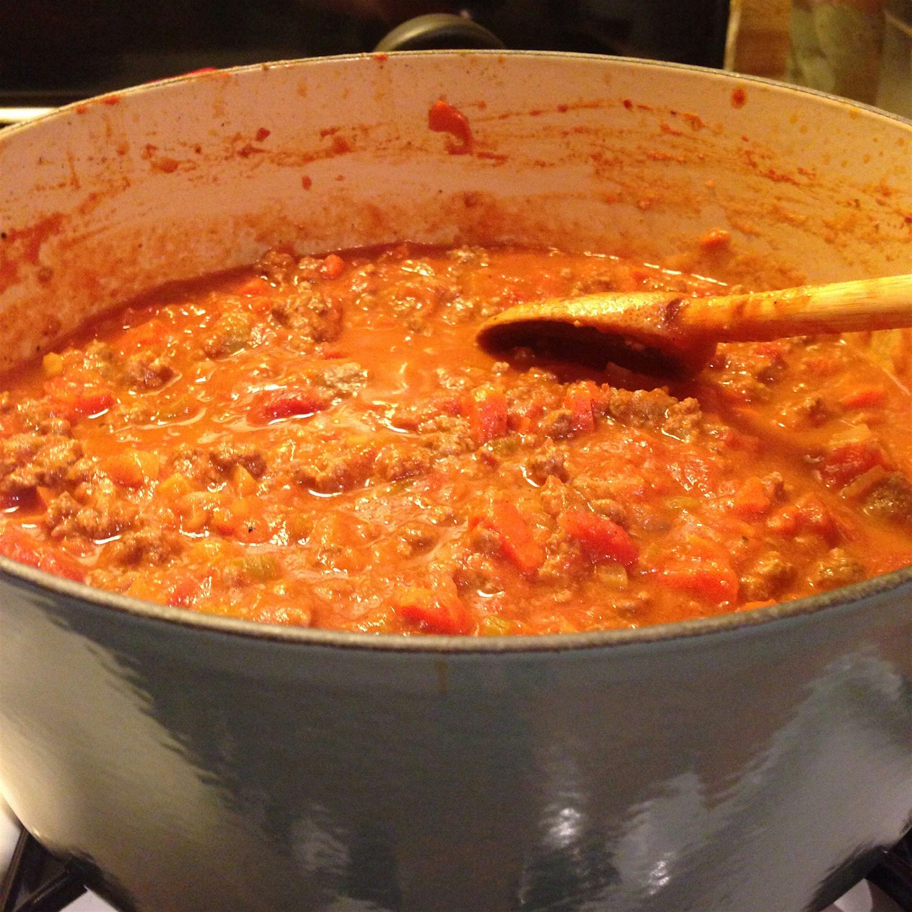 Fresh sauce for spaghetti bolognese -- one of my most successful dinner collaborations with Alber...