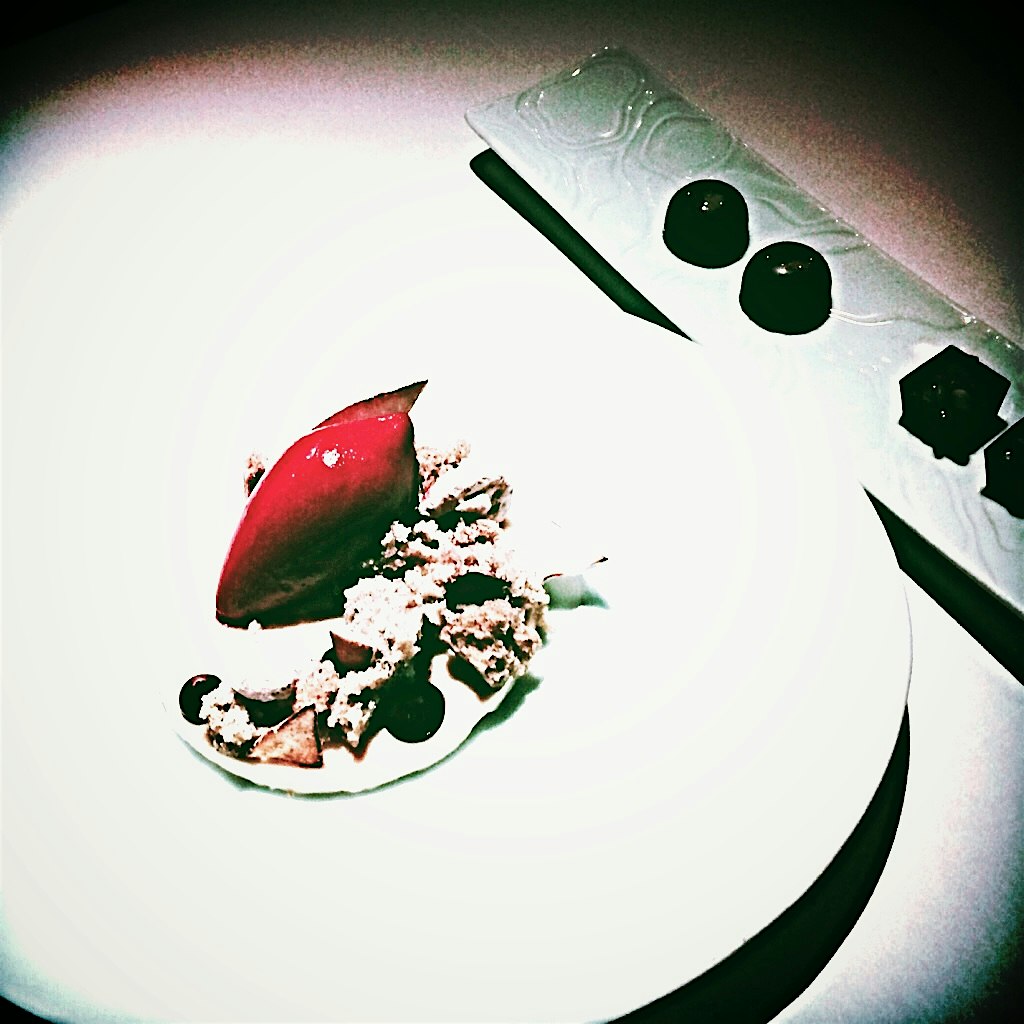 Panna cotta, crusted banana bread, peppermint meringue and concord sorbet.... 