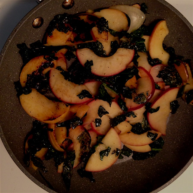 Loving the sweet and savory (apple and kale) contrast in my sauté pan. Also, Happy Terra Madre Da...