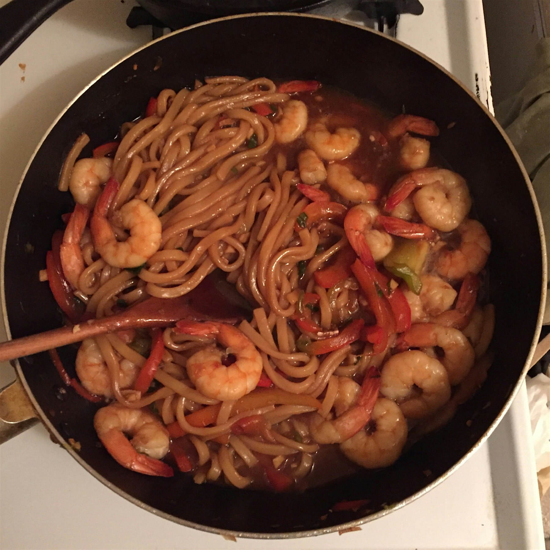 homemade shrimp udon.