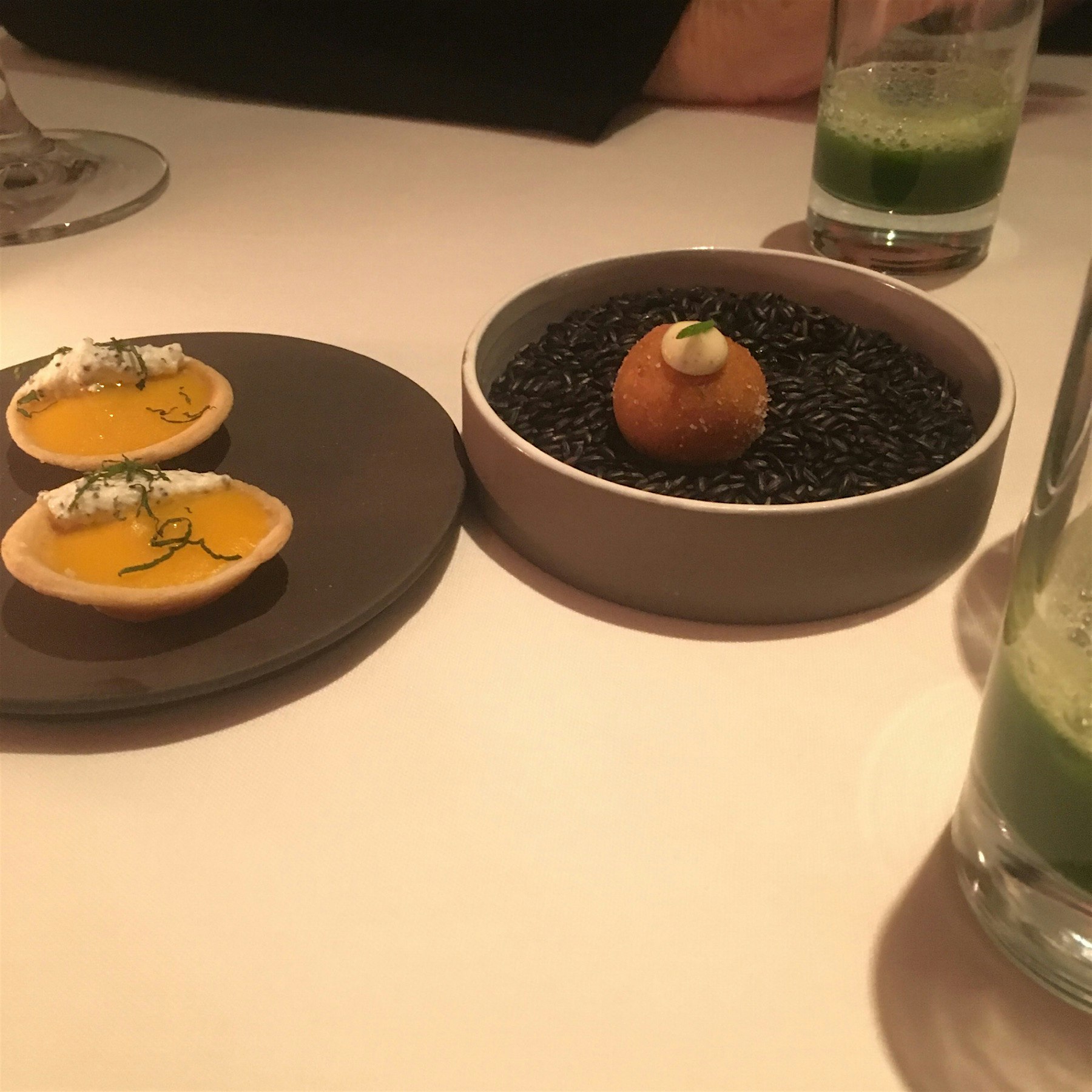 Just had the most incredible meal at Dovetail, which started with butternut squash tarts with pop...