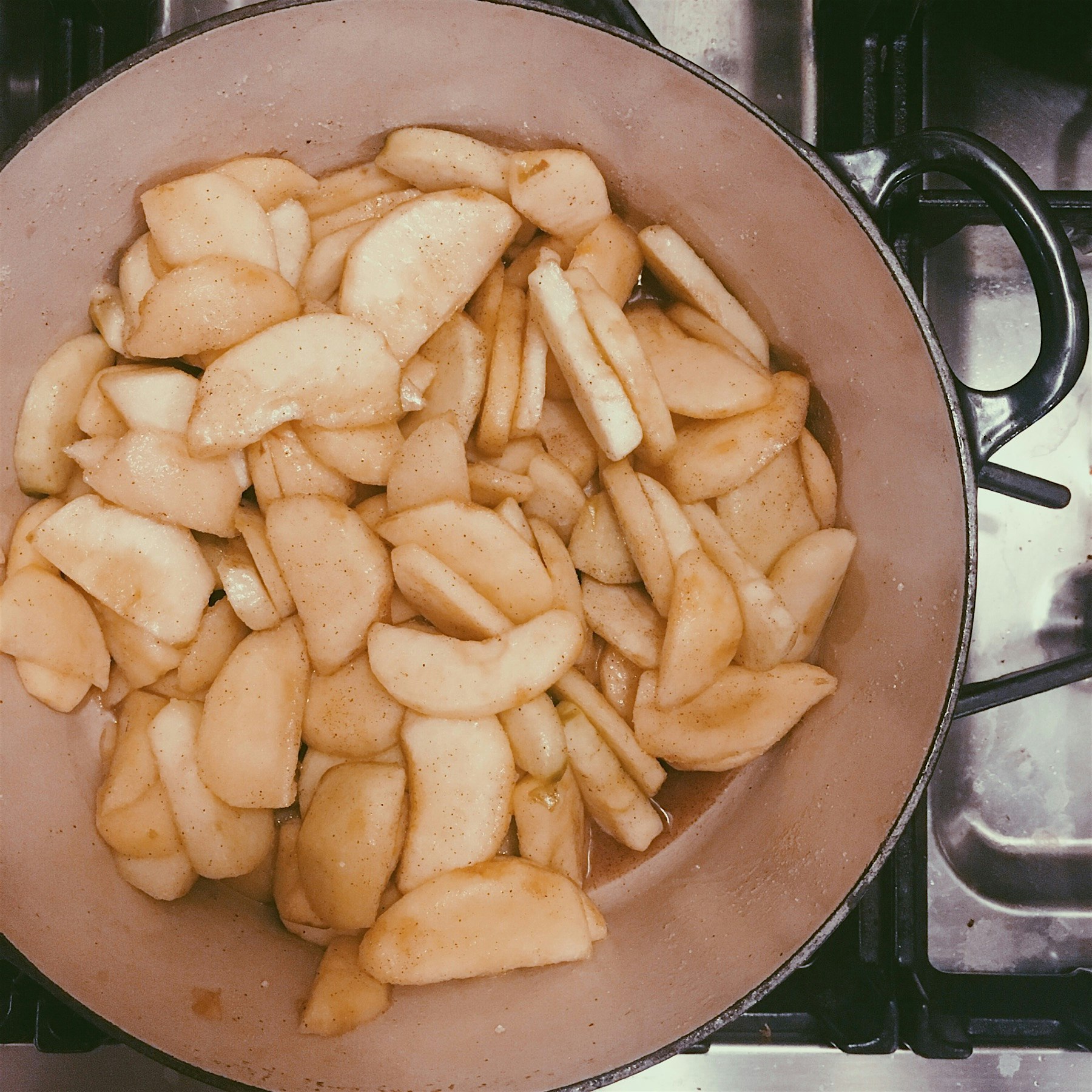 Prepping Fuji and Granny Smith apples for pie!