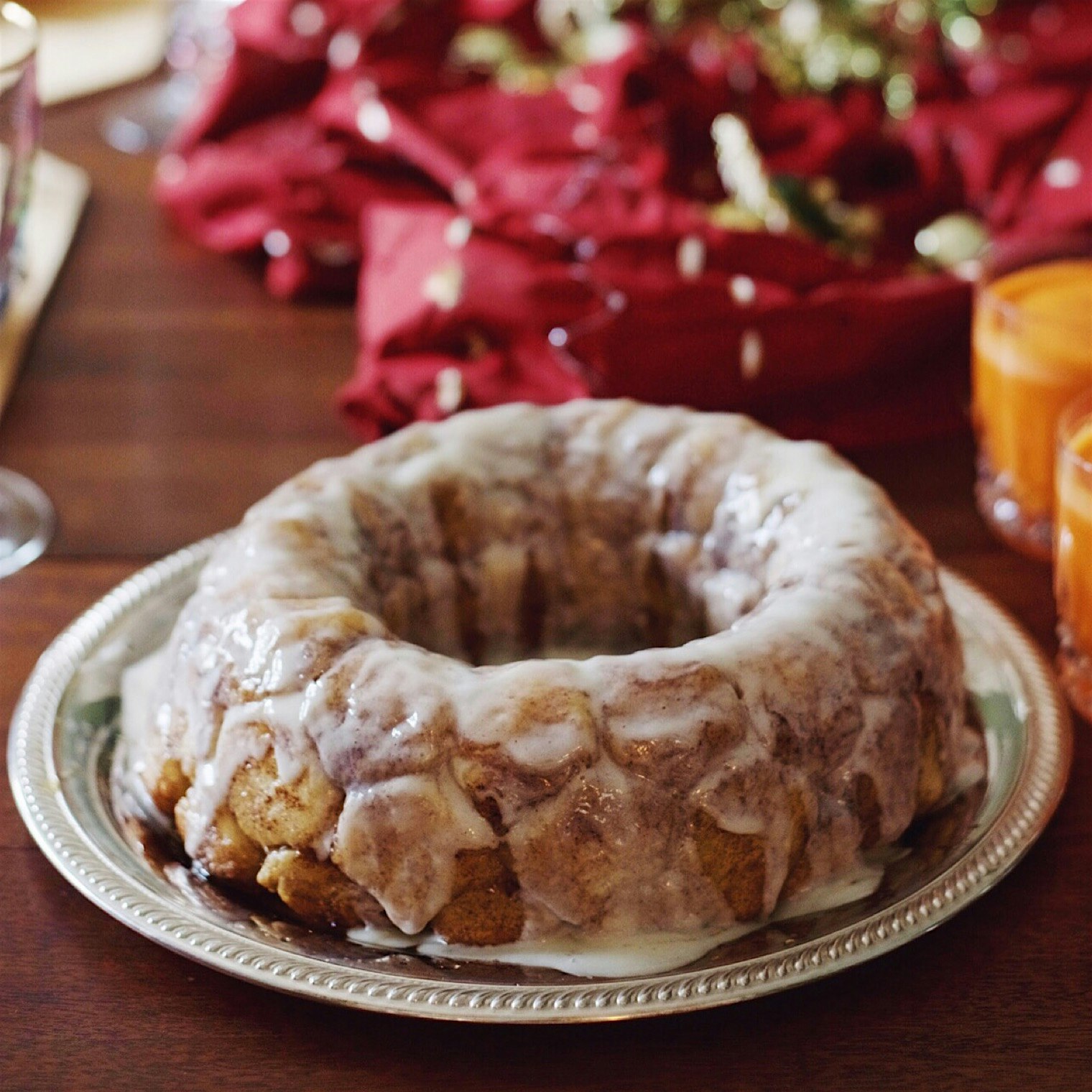 Homemade brioche monkey bread with cream cheese icing for Christmas morning. 