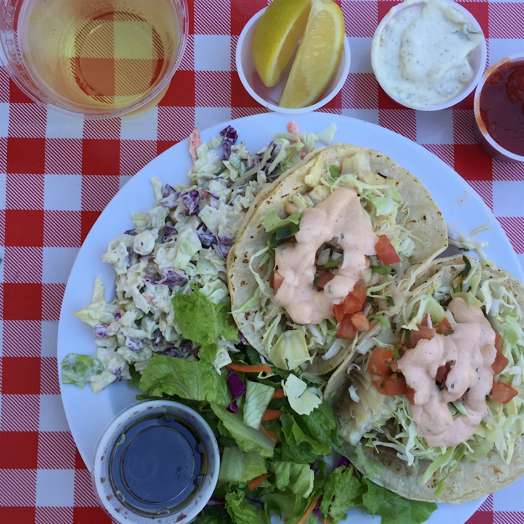 Fish tacos and white wine because I'm still on vacation #sorrynotsorry