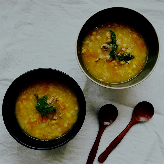 Another soup which will absolutely be enjoyed by the whole family: chicken and sweet corn soup! d...