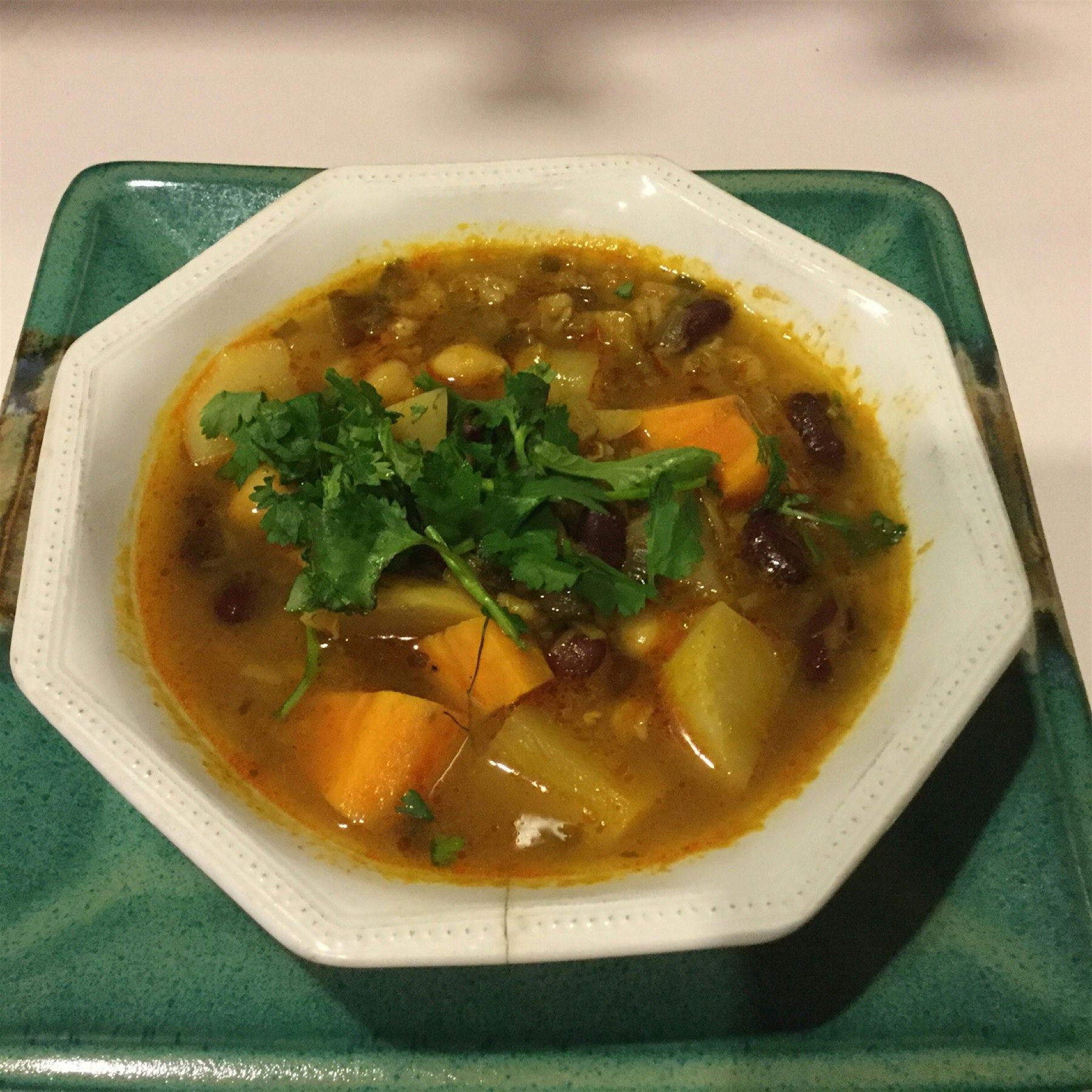 For these cold winter days......adapted North African bean stew with sweet potato and farro