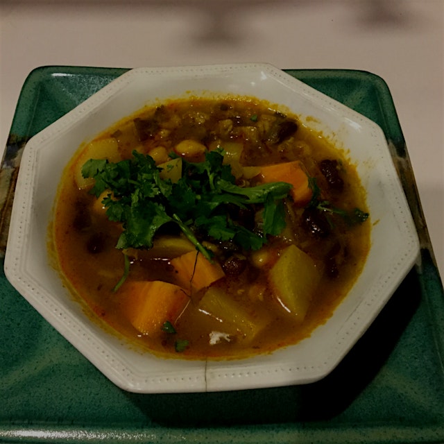 For these cold winter days......adapted North African bean stew with sweet potato and farro
