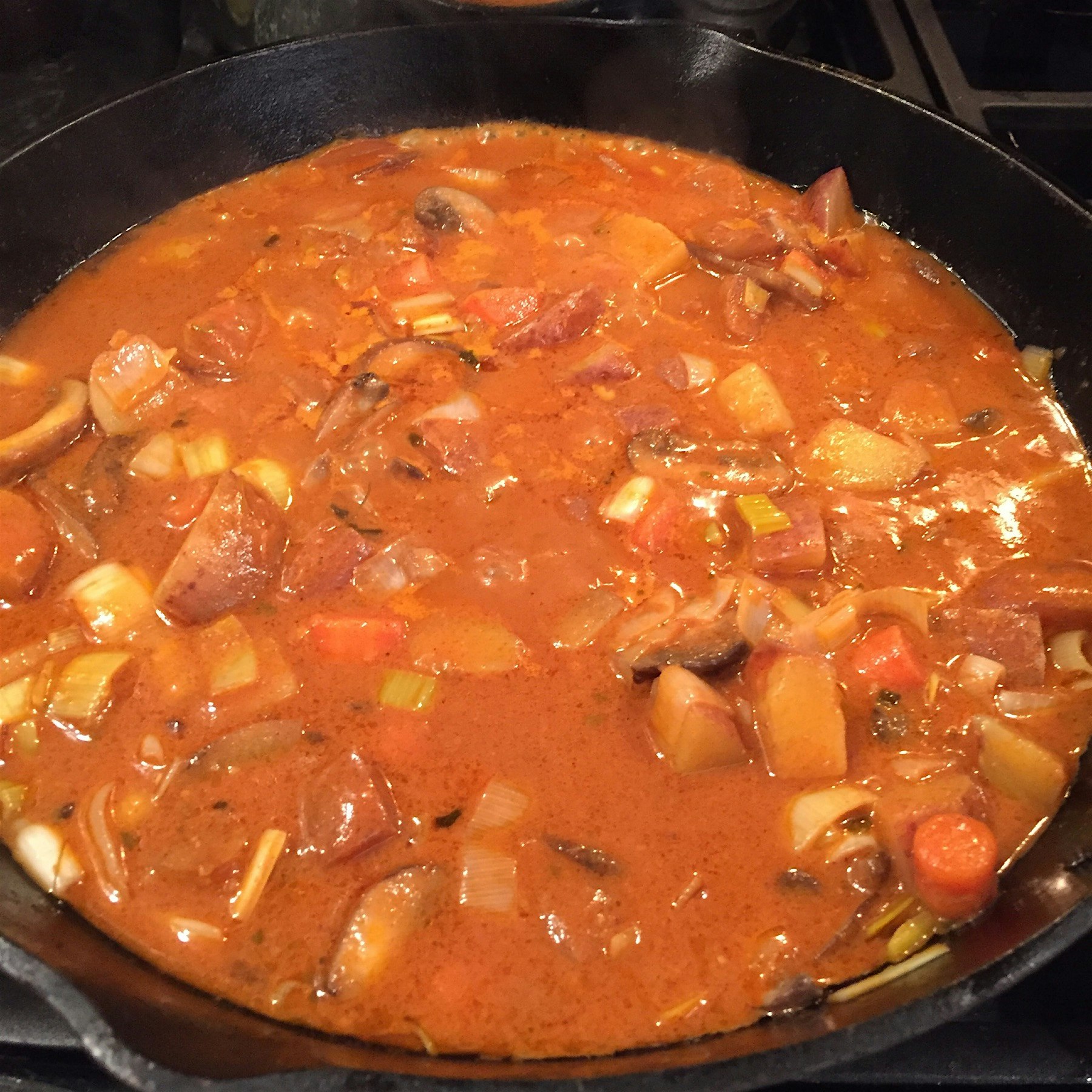 Tikka masala sauce (purchased) on local vegetables - comfort food 