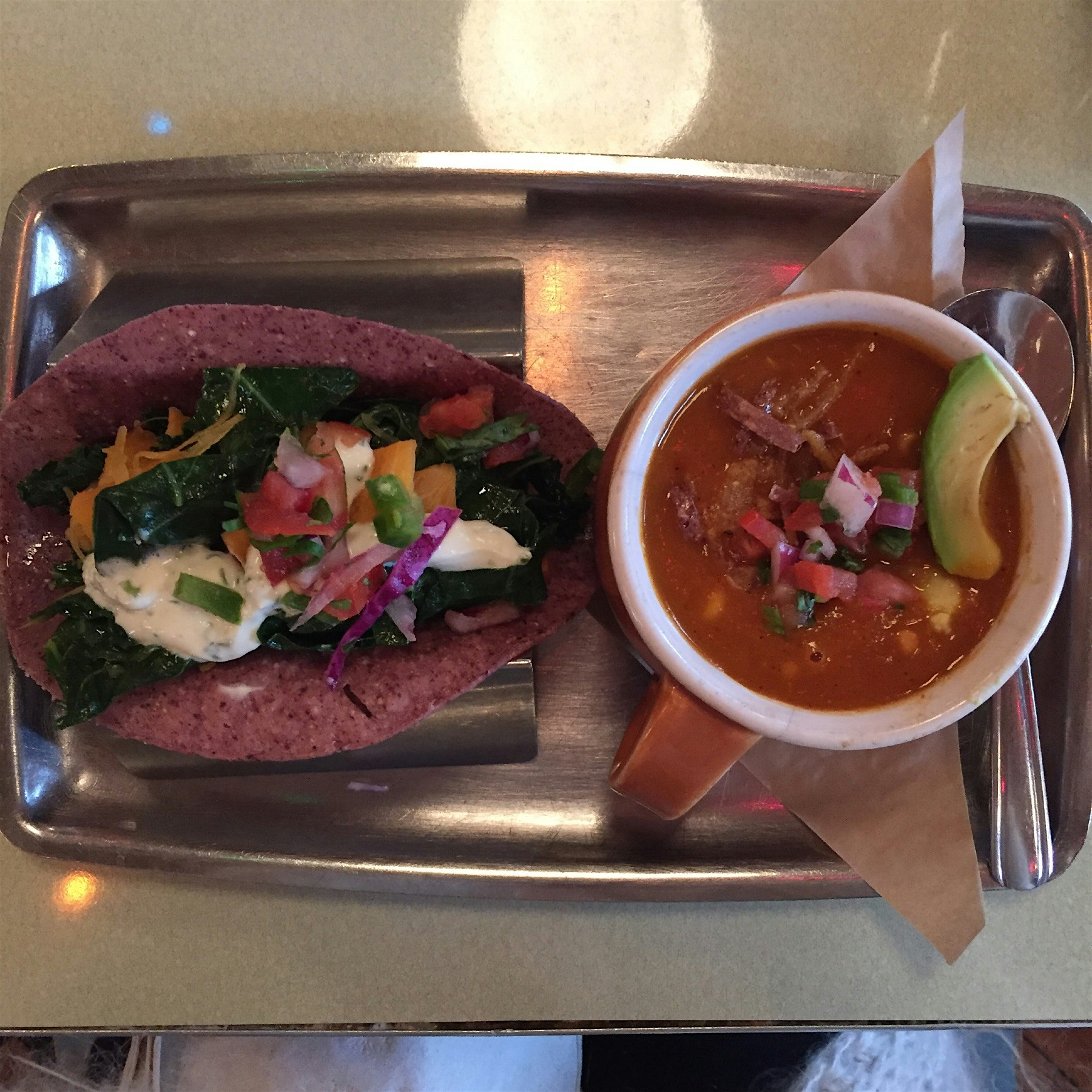 80% local veggie taco and tortilla soup from Truck 