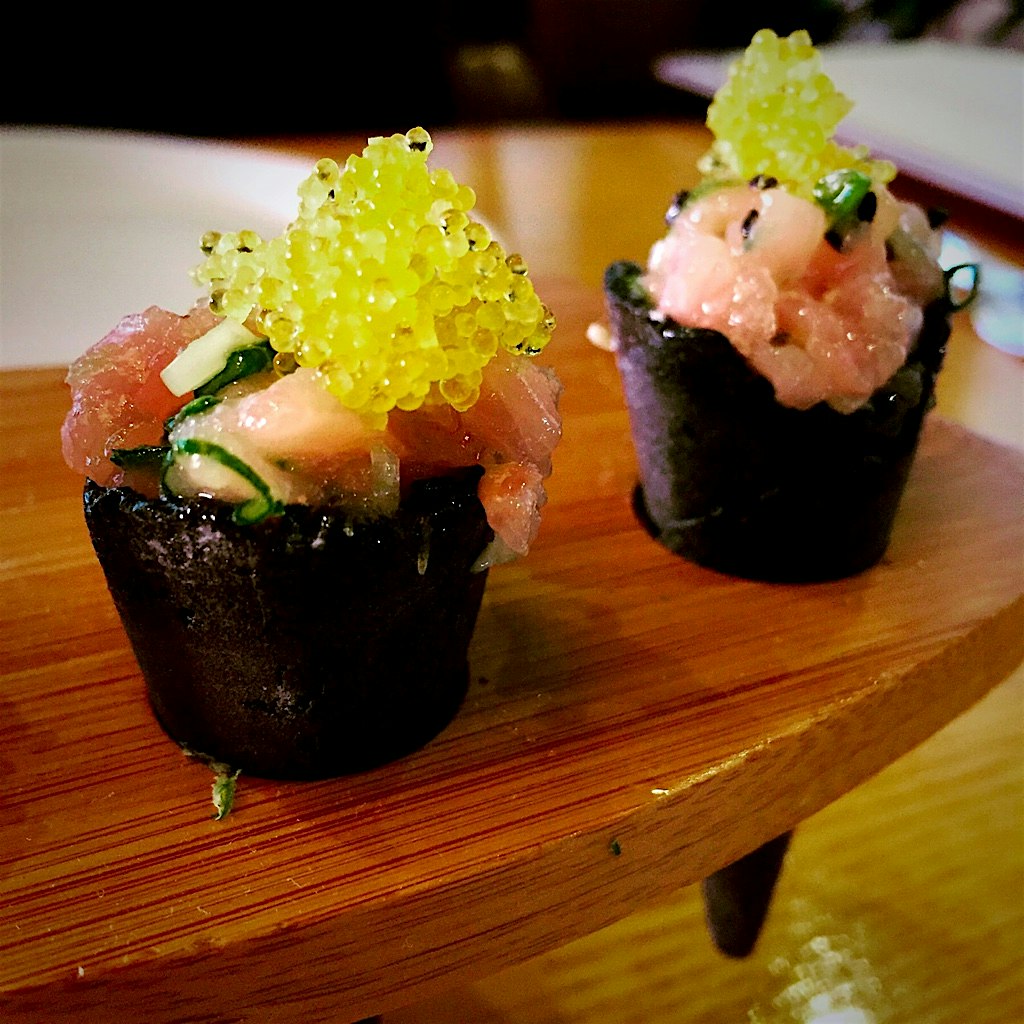 Hamachi Tartare in Squid Ink Cones
