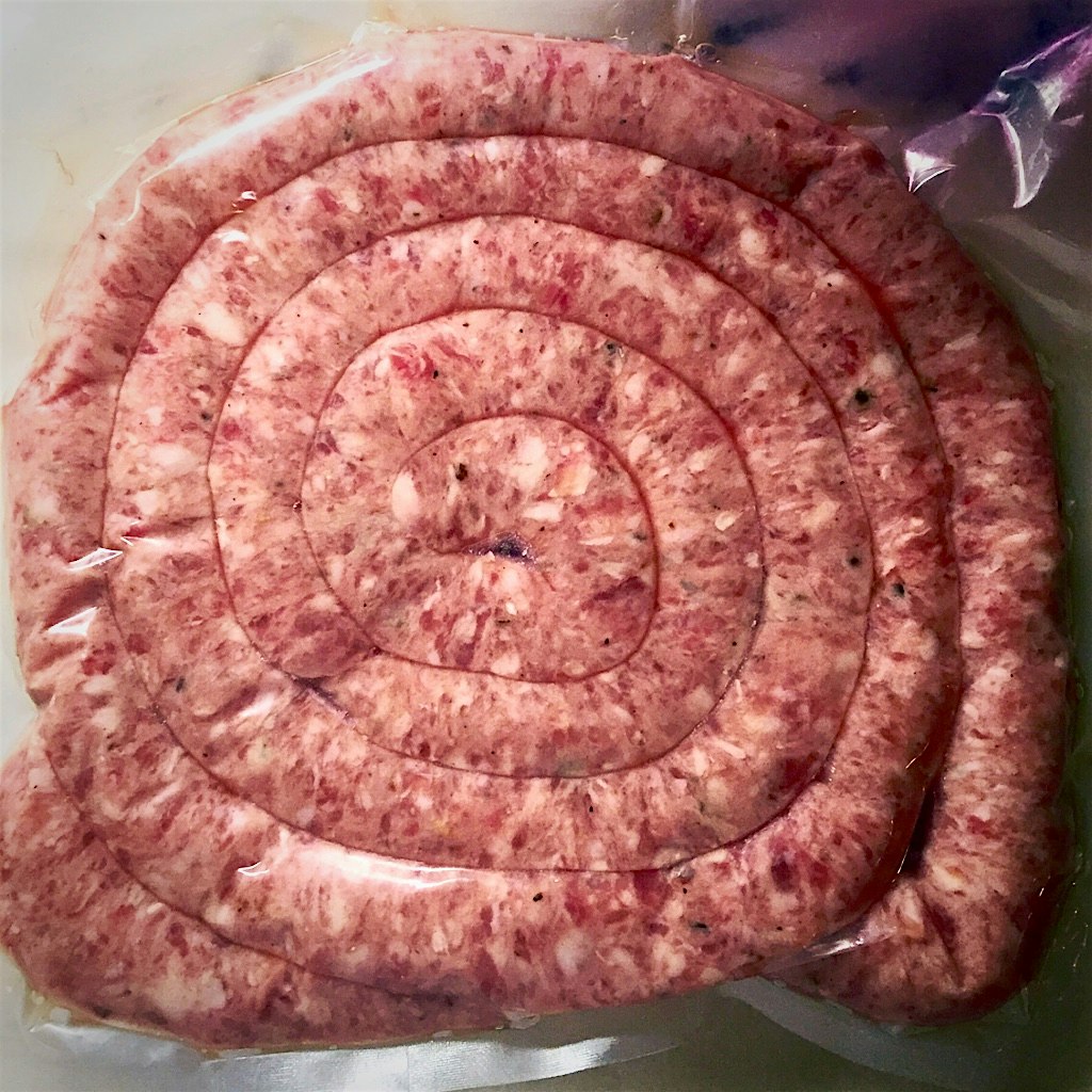 Spicy pork sausage in lambs casings. Made by students in my Farm to Table class tonight. 