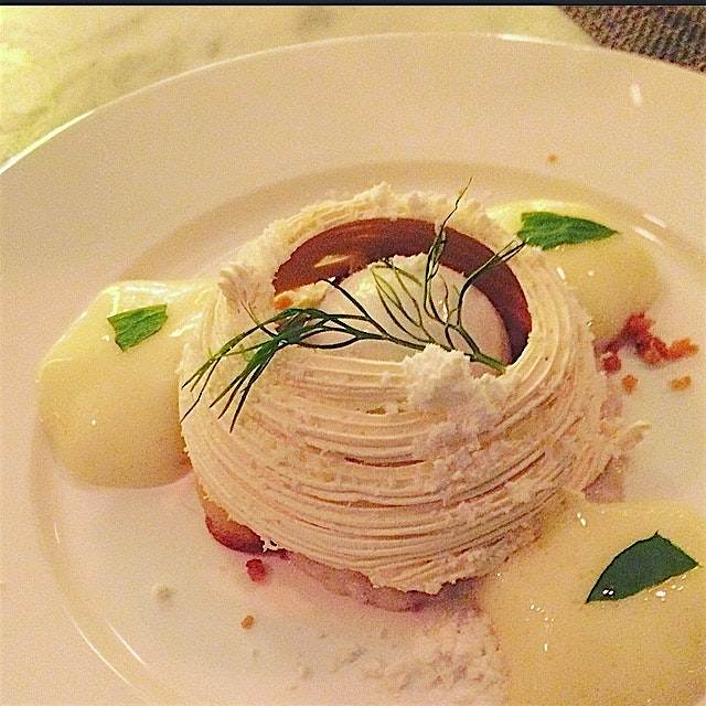 A preview of a new dessert on the menu... Coconut Pavlova - coconut overload in the meringue, nou...