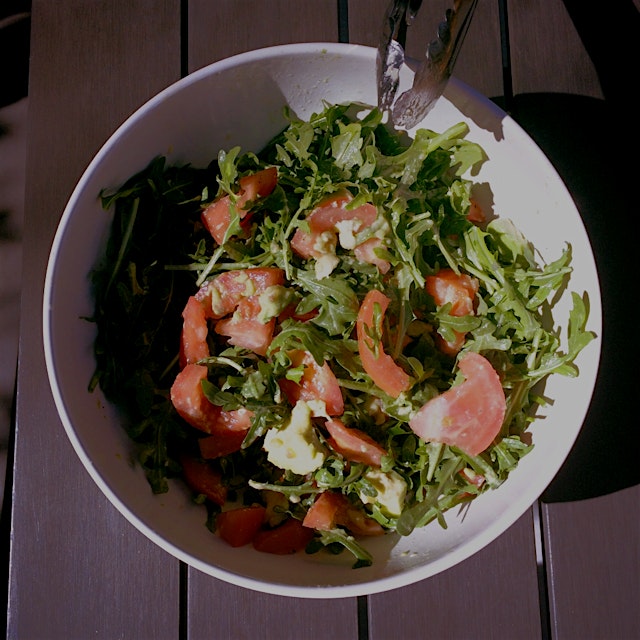 Simple salad with citrus vinaigrette using tangerines picked from the trees in our backyard 