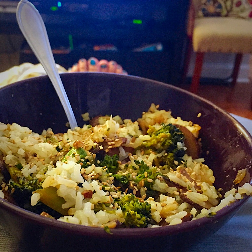 Weekend lunch; toes up, warm bowl of leftovers, and a little bit of zen time. 