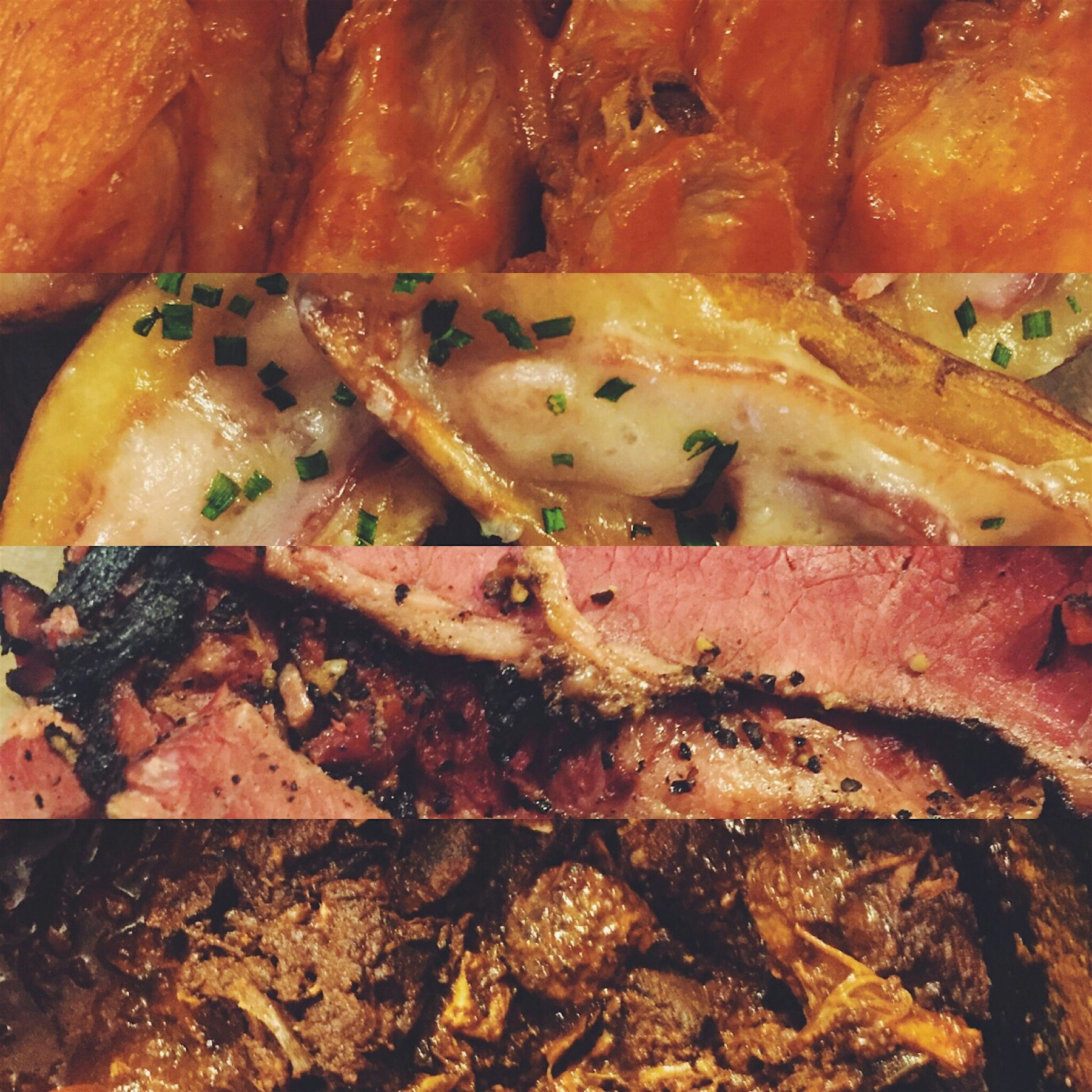 Snack attack! Wings, potato skins, pastrami, chili! #sb50