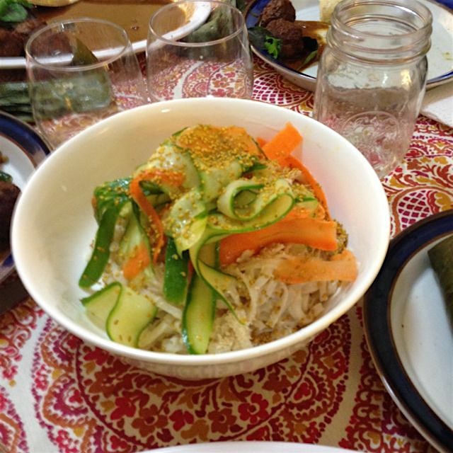 Peanut noodle with shaved carrot & cucumber salad!