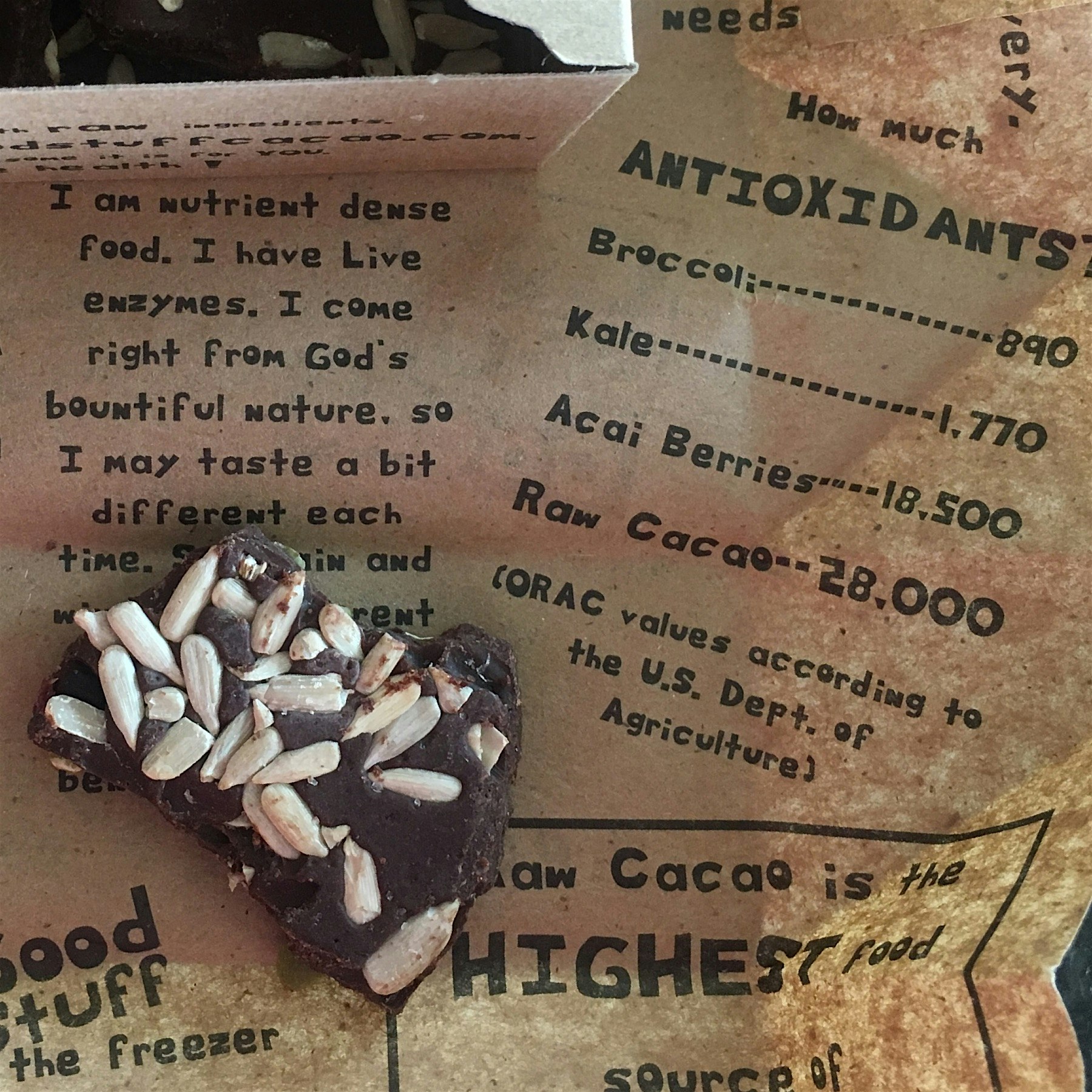 Found "good stuff cacao" at the farmers market - raw cacao brittle with trail mix! It's pretty de...