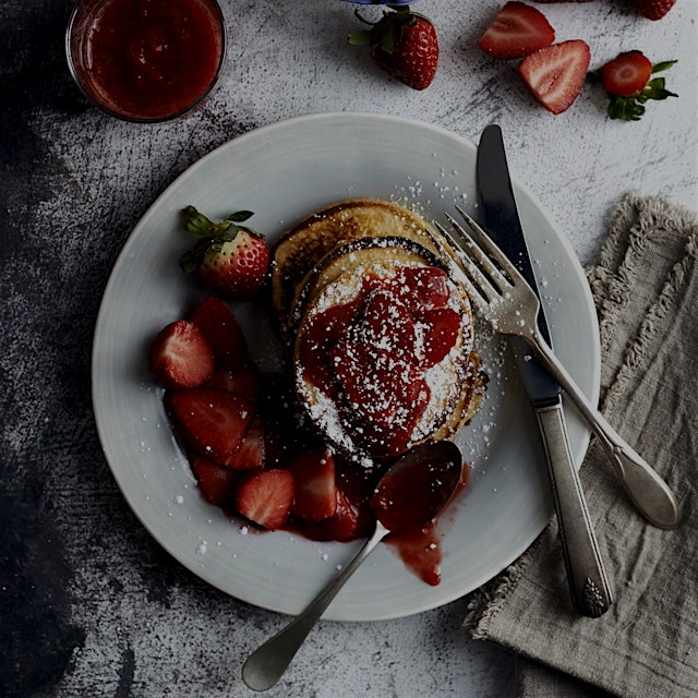Fluffy ricotta pancakes with fresh strawberries and berry-vanilla sauce.. I'm taking advantage of...