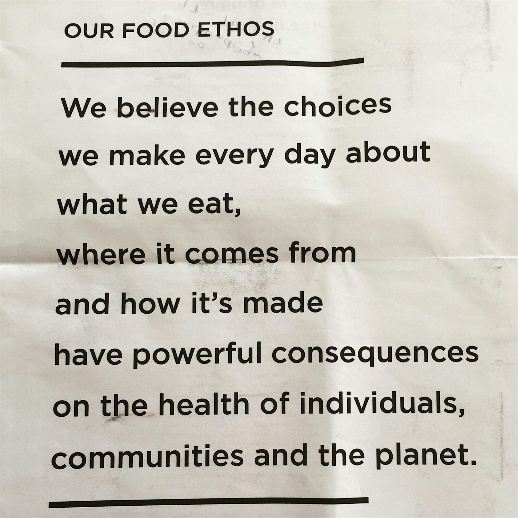 Love this message from sweetgreen.