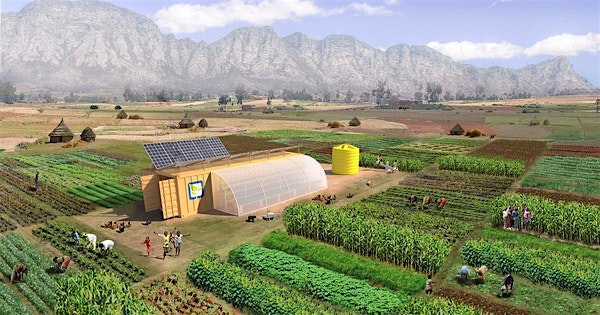 "The Farm From A Box system is designed to feed 150 people per year, and includes drip irrigation...