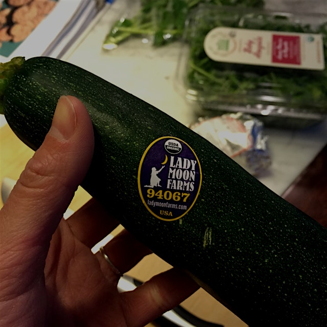 Lady Moon Farms! Making roast zucchini with basil and Pecorino cheese for dinner.