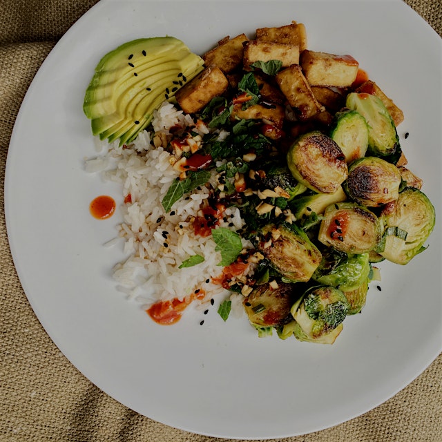 Here with brussels, tofu, avocado, a soy/sesame/ginger/garlic sauce. The coconut milk makes the r...
