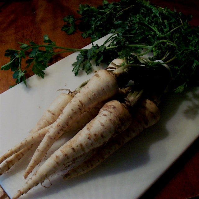 We often just use the parsley tops, but you can harvest the parsley root and roast them as fries ...