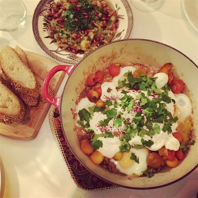 a Jerusalem feast of smoky baba ganoush and braised eggs with lamb, tahini, & sumac #cookedthebook