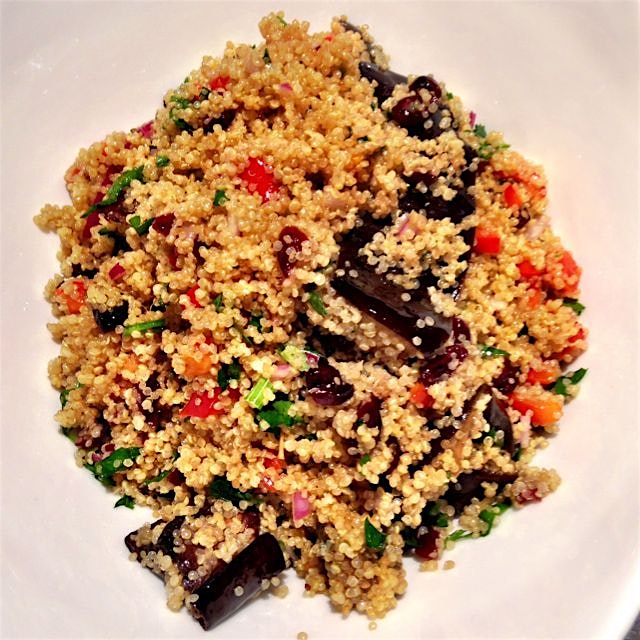 Quinoa tabouleh. Oven roasted eggplant. Preserved lemon. 