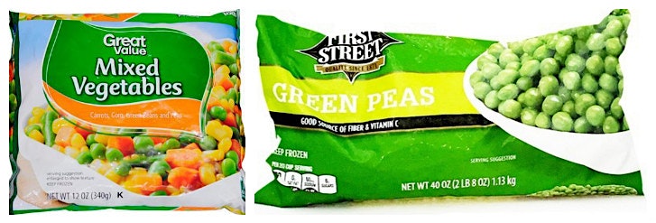 Check the list of brands: Bountiful Harvest Green Peas, First Street Green Peas, Great Value Mix ...